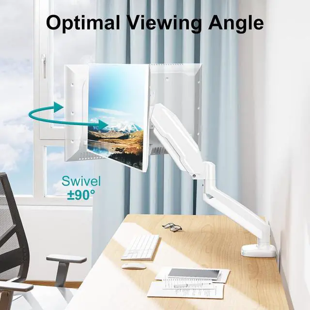 Alt view image 4 of 7 - MOUNT PRO Single Monitor Desk Mount - Articulating Gas Spring Monitor Arm, Removable VESA Mount Desk Stand with Clamp and Grommet Base - Fits 13 to 32 Inch Computer Monitors, VESA 75x75/100x100, White