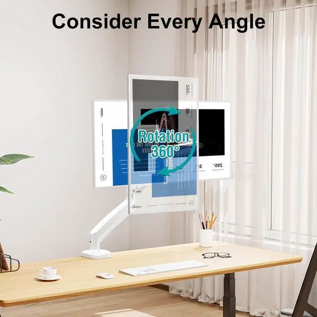 Alt view image 5 of 7 - MOUNT PRO Single Monitor Desk Mount - Articulating Gas Spring Monitor Arm, Removable VESA Mount Desk Stand with Clamp and Grommet Base - Fits 13 to 32 Inch Computer Monitors, VESA 75x75/100x100, White