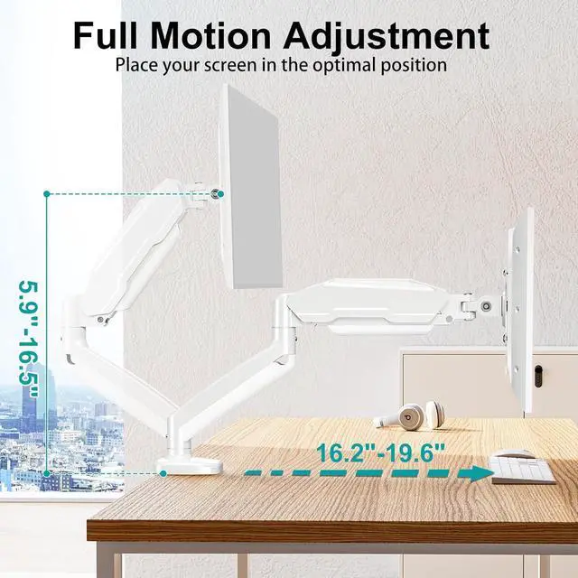 Alt view image 6 of 7 - MOUNT PRO Single Monitor Desk Mount - Articulating Gas Spring Monitor Arm, Removable VESA Mount Desk Stand with Clamp and Grommet Base - Fits 13 to 32 Inch Computer Monitors, VESA 75x75/100x100, White