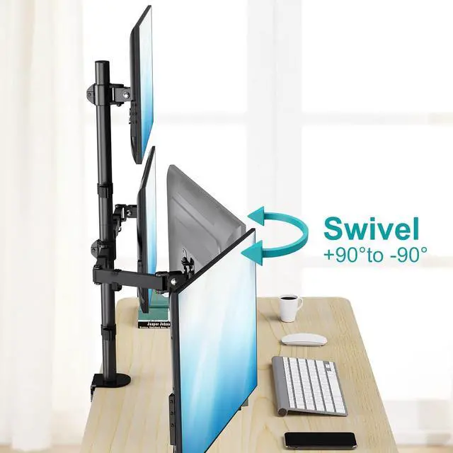 Alt view image 6 of 7 - MOUNT PRO Triple Monitor Mount, Monitor Desk Mount for 3 Screens up to 32 inch, 17.6 lbs Each, Fully Adjustable Stacked Computer Stand, Table VESA Mounting, C clamp/Grommet Base