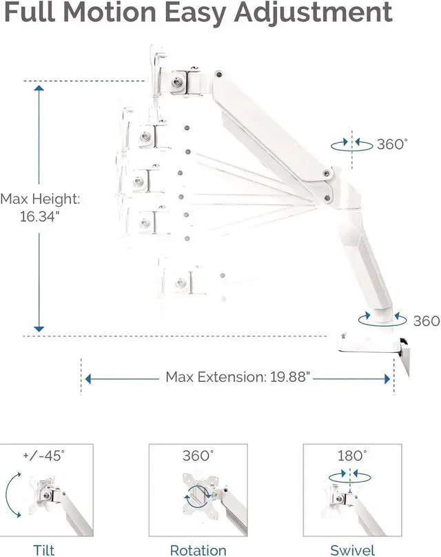 Alt view image 3 of 7 - Fellowes 8056201 Platinum Series Adjustable Computer Monitor Stand for Desk with Single Monitor Arm, 32 Inch Monitor Capacity