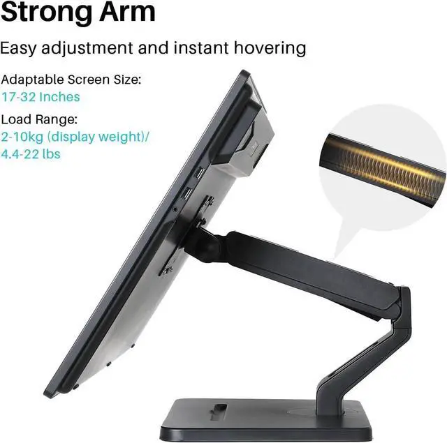 Alt view image 3 of 6 - HUION Monitor Stand, Single Monitor Arm for 17-32 inch Screens, Holds up to 22 lbs, Adjustable Monitor Mount with Gas Spring Full Motion, VESA 75x75 & 100x100mm