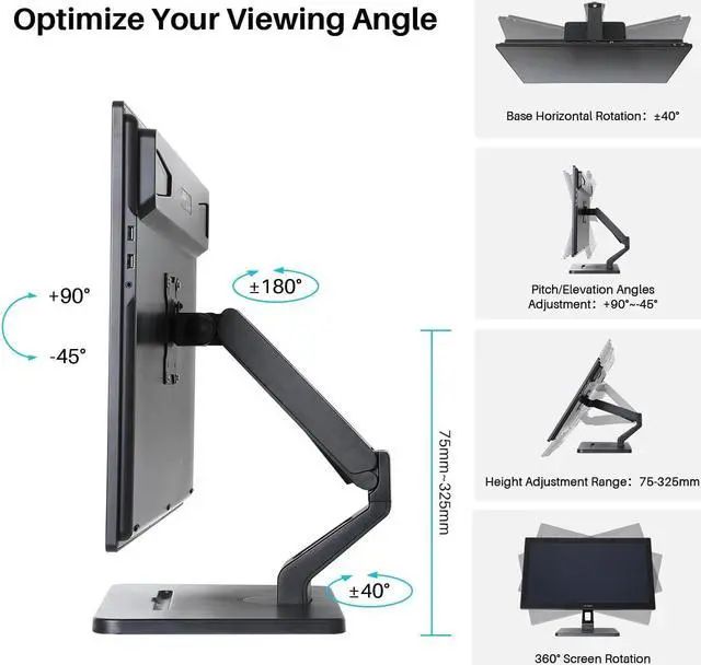 Alt view image 4 of 6 - HUION Monitor Stand, Single Monitor Arm for 17-32 inch Screens, Holds up to 22 lbs, Adjustable Monitor Mount with Gas Spring Full Motion, VESA 75x75 & 100x100mm
