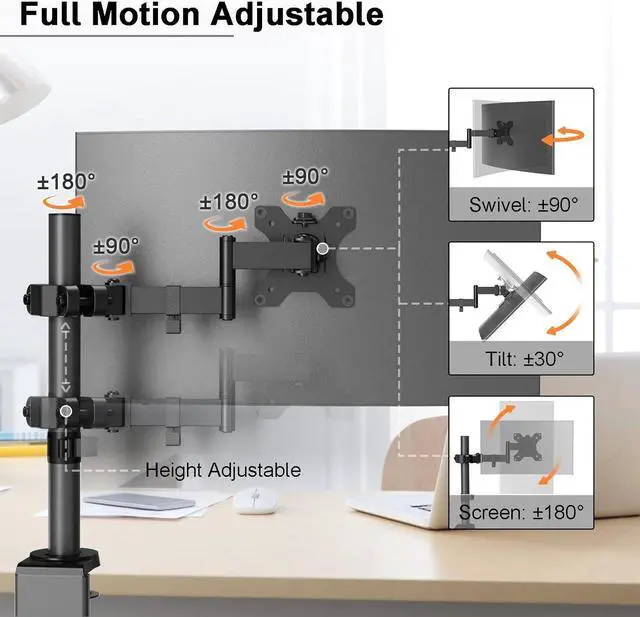 Alt view image 4 of 7 - PUTORSEN Universal VESA Pole Mount, Full Motion TV Pole Mount Fits 17 to 32 inch Screens, with Removable 75mm and 100mm VESA Plate, Vesa Mount Arm Holds up to 8kg/17.6lbs, Black