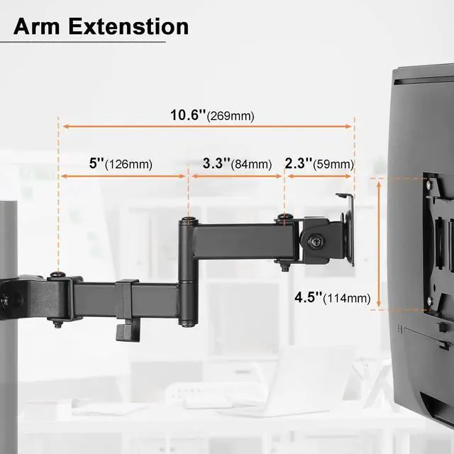 Alt view image 5 of 7 - PUTORSEN Universal VESA Pole Mount, Full Motion TV Pole Mount Fits 17 to 32 inch Screens, with Removable 75mm and 100mm VESA Plate, Vesa Mount Arm Holds up to 8kg/17.6lbs, Black