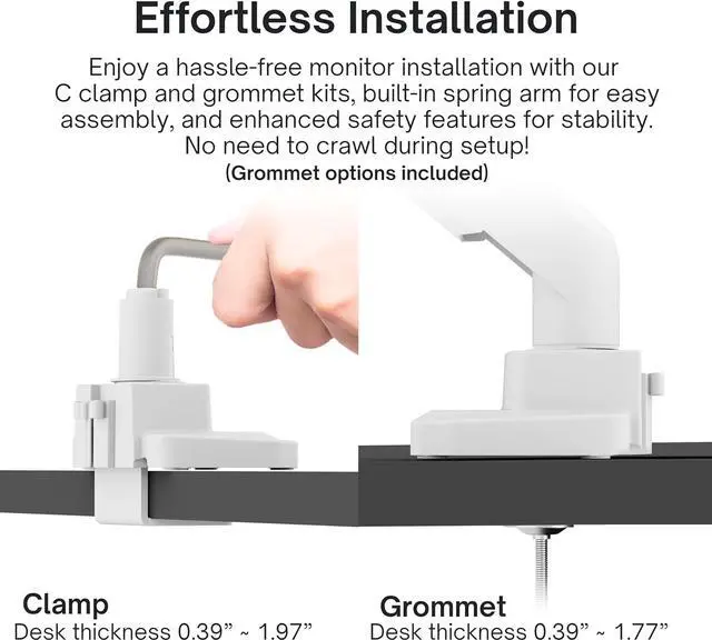 Alt view image 6 of 7 - Pixio PS1S Wave White Single Monitor Arm Stand Desk Mount - Fits up to 32 inches Monitors and up to 19.8lbs. VESA Compatibility and Integrated Cable Management