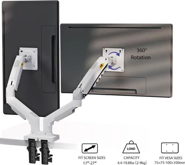 Alt view image 6 of 6 - NB North Bayou Dual Monitor Desk Mount Stand Full Motion Swivel Computer Monitor Arm for Two Screens 17-27 Inch with 4.4~19.8lbs Load Capacity for Each Display F160-W