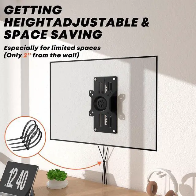 Alt view image 3 of 7 - PUTORSEN Premium Height Adjustable Monitor Wall Mount up to 35 inch Ultrawide Screen, Low Profile VESA Wall Mount Monitor Holds up to 22 lbs, Full Motion Computer Monitor Mount, VESA 75/100, Black