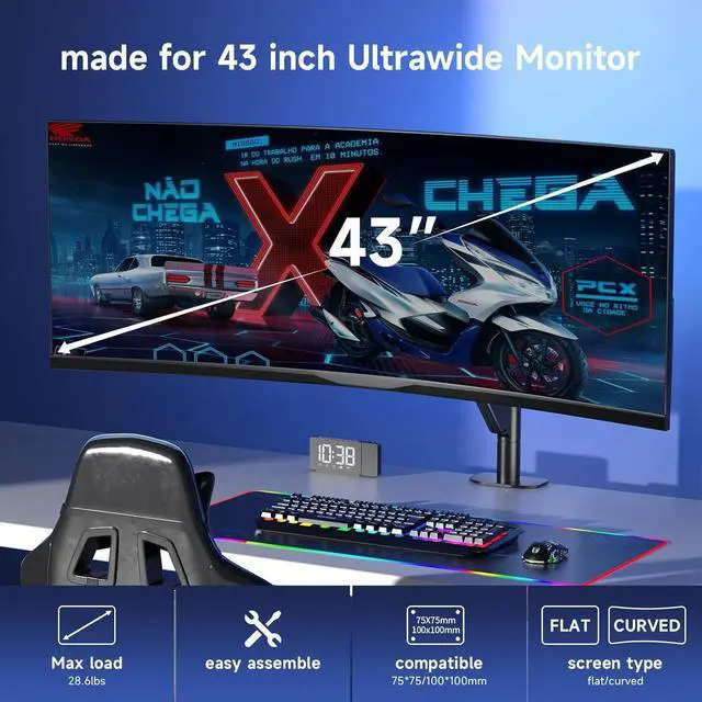 Alt view image 2 of 7 - Pholiten Premium Aluminum Heavy Duty Monitor ArmUltrawide Monitor Arm,Full Motion Single Computer Mount for Computer Screens up to 43 inchs and 28.6lbs,Adjustable Clamp and Grommet Vesa Mount.