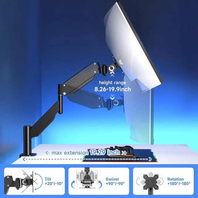 Alt view image 4 of 7 - Pholiten Premium Aluminum Heavy Duty Monitor ArmUltrawide Monitor Arm,Full Motion Single Computer Mount for Computer Screens up to 43 inchs and 28.6lbs,Adjustable Clamp and Grommet Vesa Mount.