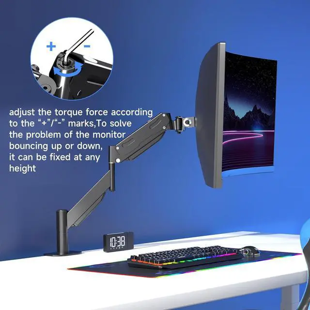 Alt view image 5 of 7 - Pholiten Premium Aluminum Heavy Duty Monitor ArmUltrawide Monitor Arm,Full Motion Single Computer Mount for Computer Screens up to 43 inchs and 28.6lbs,Adjustable Clamp and Grommet Vesa Mount.