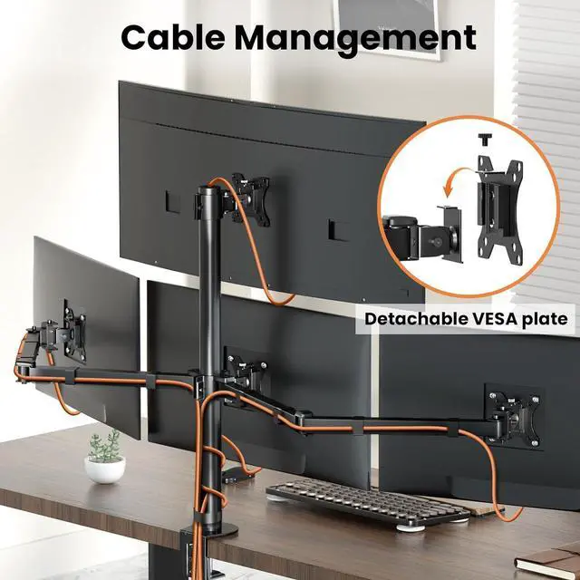 Alt view image 6 of 7 - PUTORSEN Quad Monitor Mount Holds up to 32 inch Screens, Fully Adjustable Heavy Duty 4 Monitor Mount, 4 Monitor Arm Desk Mount, Max Load 22lbs per Screen, Clamp/Grommet, VESA 75/100mm, Black