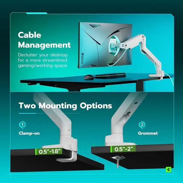 Alt view image 6 of 7 - Ultrawide Monitor Arm White for 17 to 49 Inch Heavy Duty Curved Monitor, Holds 44 Lbs, Adjustable Gas Spring Monitor Arm Desk Mount with C Clamp, Grommet Base, 75/100 Vesa Mount