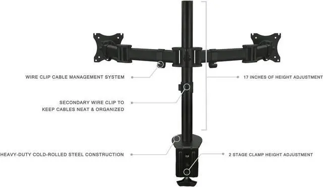 Alt view image 2 of 7 - Mount-It! Dual Monitor Mount | Double Monitor Desk Stand Arm | Two Articulating Arms Fit 2 Screens 17 19 20 21 22 24 27 Inch Computer | VESA 75 100 Compatible Displays | C-Clamp Base