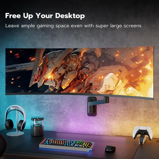 Alt view image 6 of 7 - Wall Mount Monitor Arm for 17-49 Inch Ultrawide Monitors, Heavy Duty Single Monitor Mount Holds 44 lbs, Fully Adjustable Gas Spring Monitor Arm Wall Mount, 75x75/100x100 VESA Mount, Black