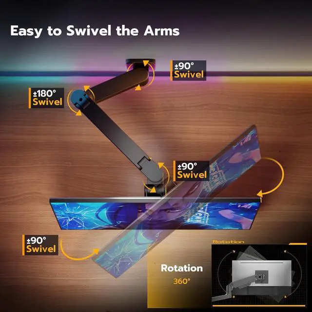 Alt view image 5 of 7 - Wall Mount Monitor Arm for 17-49 Inch Ultrawide Monitors, Heavy Duty Single Monitor Mount Holds 44 lbs, Fully Adjustable Gas Spring Monitor Arm Wall Mount, 75x75/100x100 VESA Mount, Black