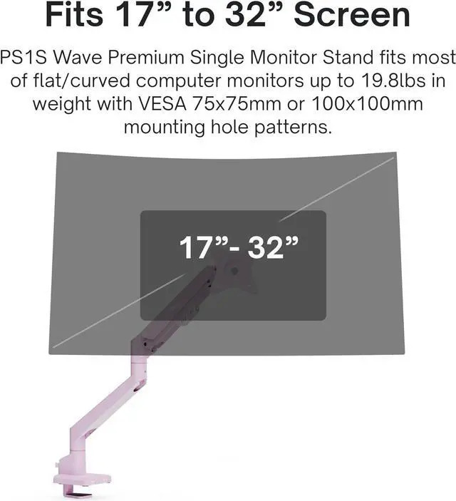 Alt view image 2 of 7 - Pixio PS1S Wave Pink Single Monitor Arm Stand Desk Mount - Fits up to 32 inches Monitors and up to 19.8lbs. VESA Compatibility and Integrated Cable Management