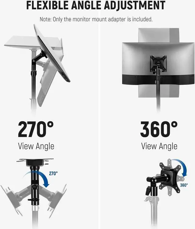 Alt view image 5 of 7 - NEEWER Monitor Mount Adapter with Quick Release VESA Mount, 270° Adjustable Metal 5/8" C Stand Light Stand Adapter for Impact Screen Outdoor TV up to 17-32", Max Load 17.5lb/8kg, MA010