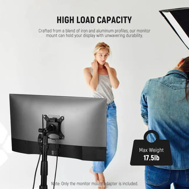 Alt view image 6 of 7 - NEEWER Monitor Mount Adapter with Quick Release VESA Mount, 270° Adjustable Metal 5/8" C Stand Light Stand Adapter for Impact Screen Outdoor TV up to 17-32", Max Load 17.5lb/8kg, MA010
