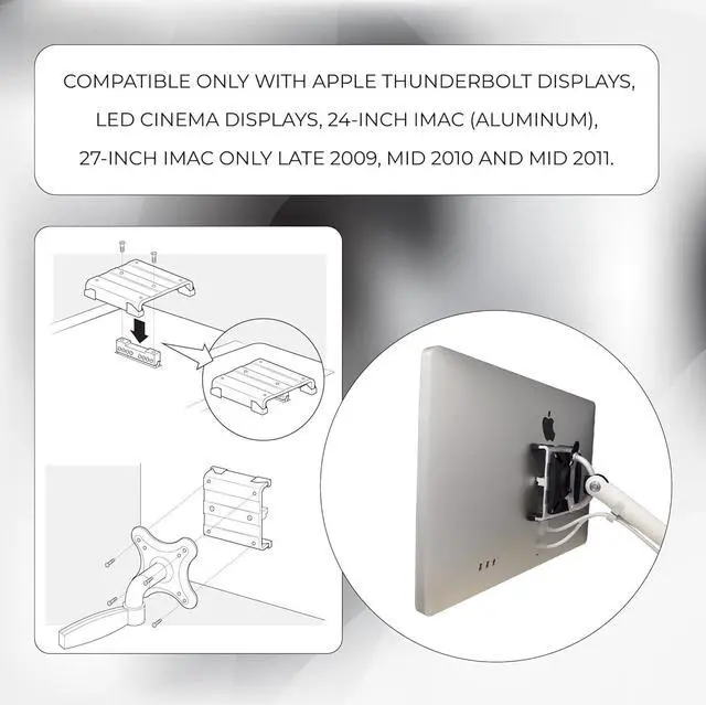 Alt view image 2 of 7 - HumanCentric VESA Mount Adapter Compatible with iMac 24 Inch (Aluminum), iMac 27 Inch (2009, 2010, 2011), LED Cinema Display, Thunderbolt Displays, Replaces Apple iMac VESA Adapter MD179ZM/A