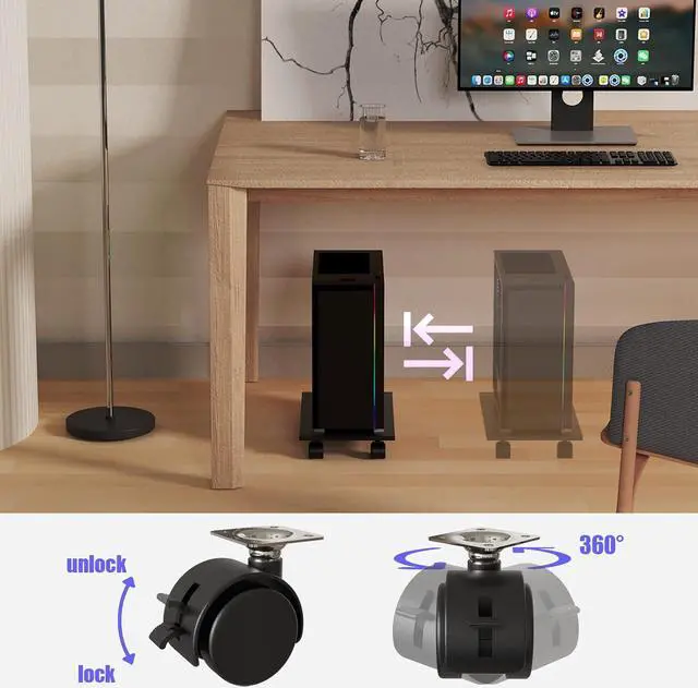 Alt view image 7 of 7 - CPU StandComputer Tower StandMobile CPU Holder with 4 Caster Wheels Fits for PCPrinterMost Computer TowerOfficeHomePlanter CaddiesDog Bowl Stand (Black)