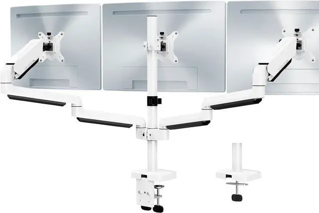 Main image of MOUNT PRO Triple Monitor Stand, 3-Monitor Desk Mount for Screens Up to 32 Inch, Full Motion Gas Spring Arm, Heavy Duty, VESA, White