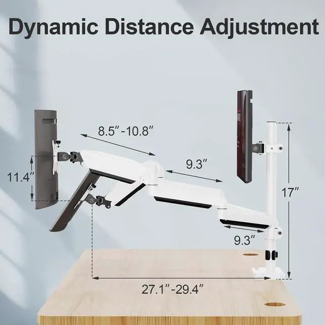 Alt view image 7 of 7 - MOUNT PRO Triple Monitor Stand, 3-Monitor Desk Mount for Screens Up to 32 Inch, Full Motion Gas Spring Arm, Heavy Duty, VESA, White
