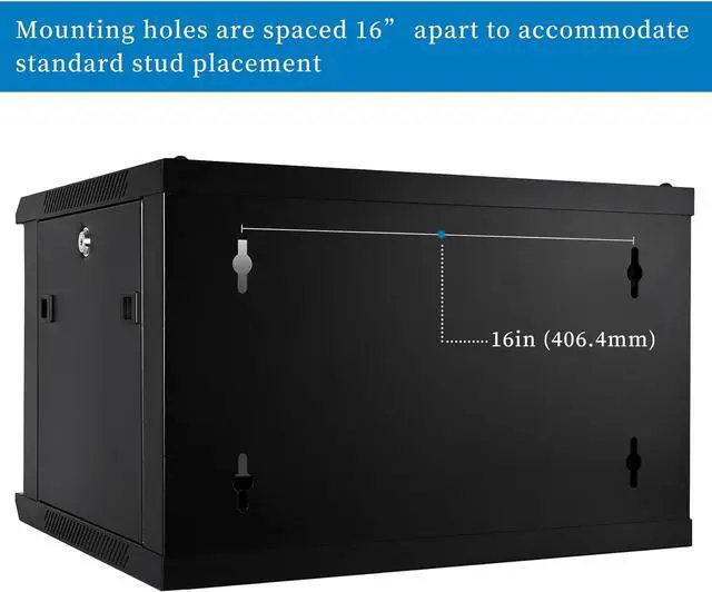 Alt view image 4 of 7 - 6U Performance Wall Mount Server Cabinet Network Rack Enclosure, Quiet Cooling Fan, Locking Glass Door, Black