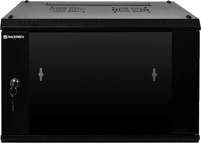 Alt view image 5 of 7 - 6U Performance Wall Mount Server Cabinet Network Rack Enclosure, Quiet Cooling Fan, Locking Glass Door, Black