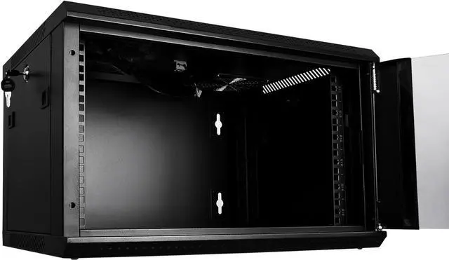 Alt view image 6 of 7 - 6U Performance Wall Mount Server Cabinet Network Rack Enclosure, Quiet Cooling Fan, Locking Glass Door, Black