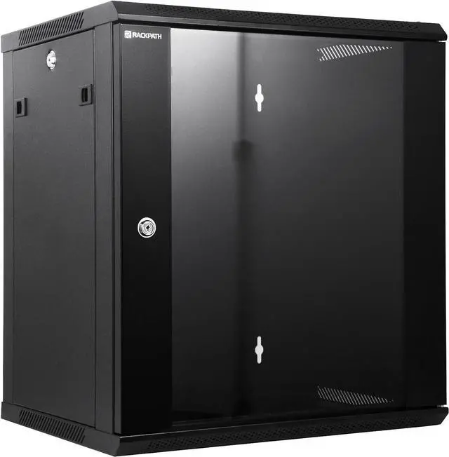 Main image of 12U Performance Wall Mount Server Cabinet Network Rack Enclosure, Quiet Cooling Fan, Locking Glass Door, Black