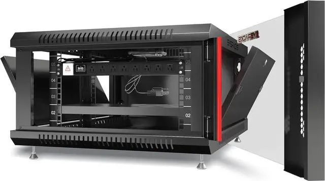Alt view image 6 of 7 - Server Rack - Wall Mount Network Enclosure - Locking Wall IT Cabinet - 19 Inch Rack Av Audio Video Rack Lockable Cabinet Network Rack - Powerbar - Shelf - Fan - Feet (6U (24" w x24 d x14 h))