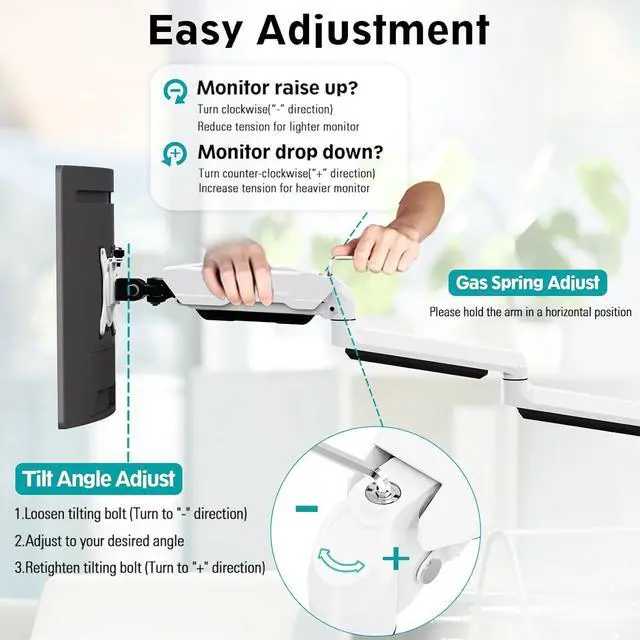 Alt view image 3 of 7 - MOUNT PRO Triple Monitor Stand, 3-Monitor Desk Mount for Screens Up to 32 Inch, Full Motion Gas Spring Arm, Heavy Duty, VESA, White