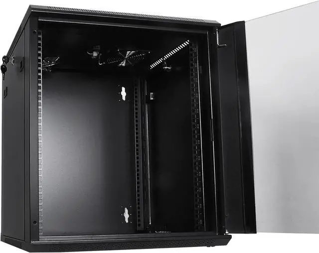 Alt view image 6 of 7 - 12U Performance Wall Mount Server Cabinet Network Rack Enclosure, Quiet Cooling Fan, Locking Glass Door, Black