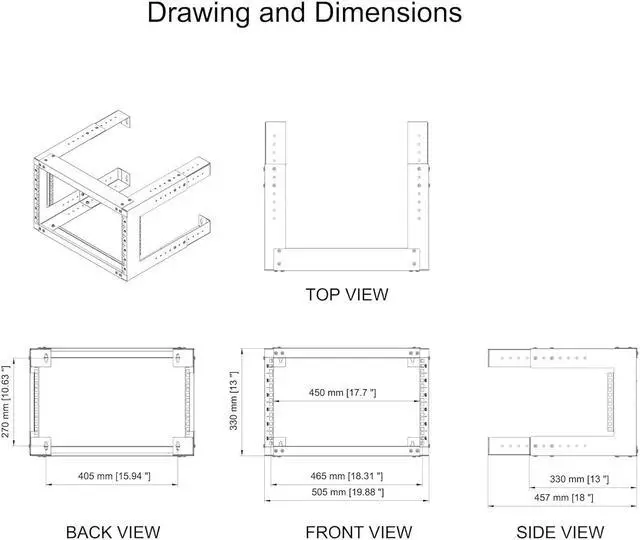 Alt view image 4 of 7 - Jingchengmei 6U Wall Mount Open Frame Rack-19 Inch Server Equipment Rack- Adjustable Depth 13-18 Inches 2 Post Open Frame Cabinet- Black (6U13-18InD)