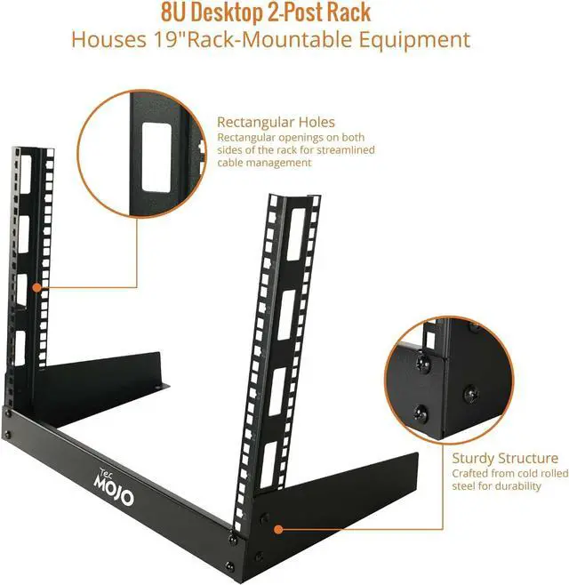 Alt view image 4 of 6 - 2 Post 8U Desktop Server Rack Small Open Frame Rack for 19in AV/Data/Audio/Studio Equipment Free Standing Home/Office Rack,Square Hole