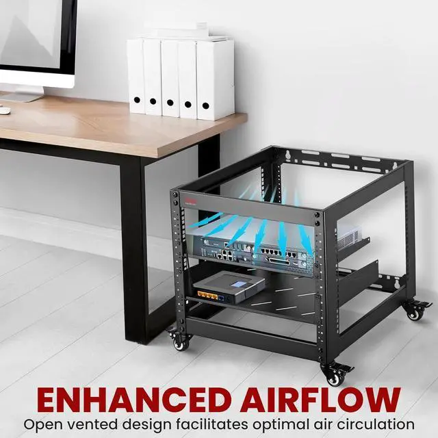 Alt view image 2 of 7 - 10U Server Rack Network Cabinet - Enclosed Wall Mount Rack includes Mounted Fan, Lockable Door & Hardware | Compatible with 19" Equipment Standard (Black)