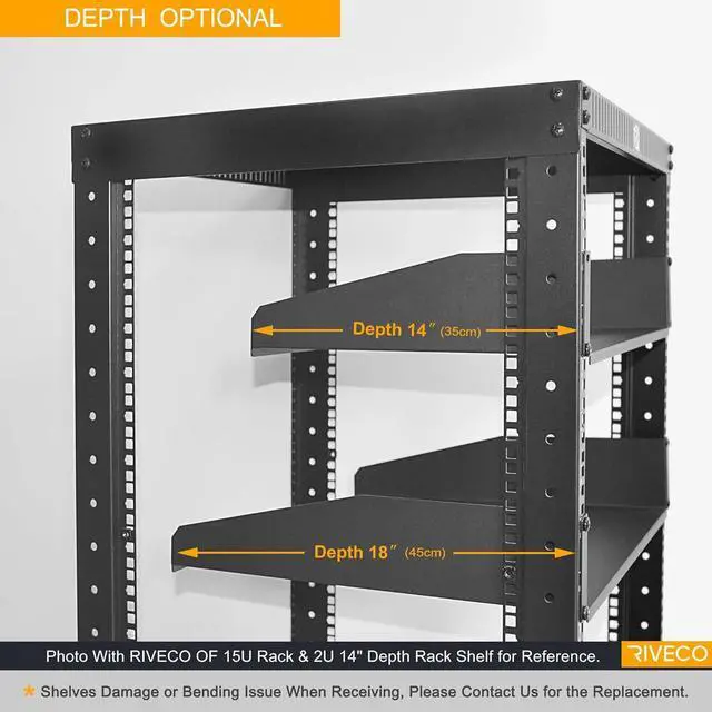 Alt view image 3 of 6 - RIVECO 19 2U Rack Shelf Server Cabinet Mount Vented Cantilever Tray for Network Equipment, 14 Inches 35 CM Depth, Black