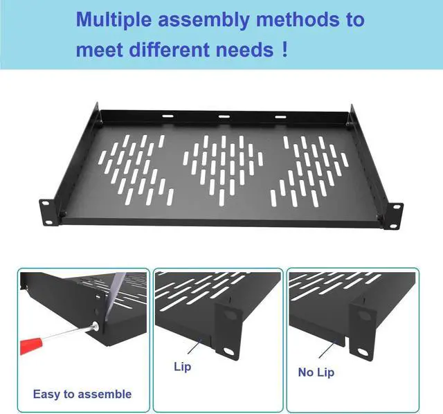 Alt view image 3 of 6 - Beiyier 2PCS 1U Server Rack Shelf, Suitable for 19" Network Equipment Racks and Cabinets, Ventilated Cantilever Tray, Depth of 12 inches, Well-Ventilated (Black)
