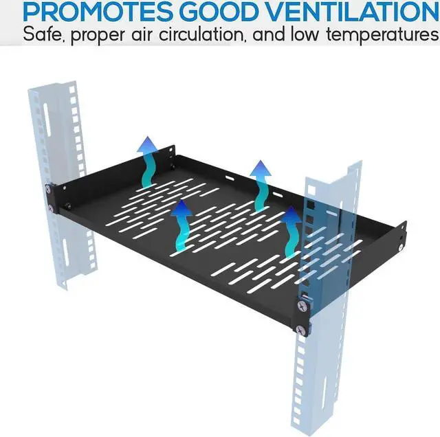 Alt view image 4 of 6 - Beiyier 2PCS 1U Server Rack Shelf, Suitable for 19" Network Equipment Racks and Cabinets, Ventilated Cantilever Tray, Depth of 12 inches, Well-Ventilated (Black)