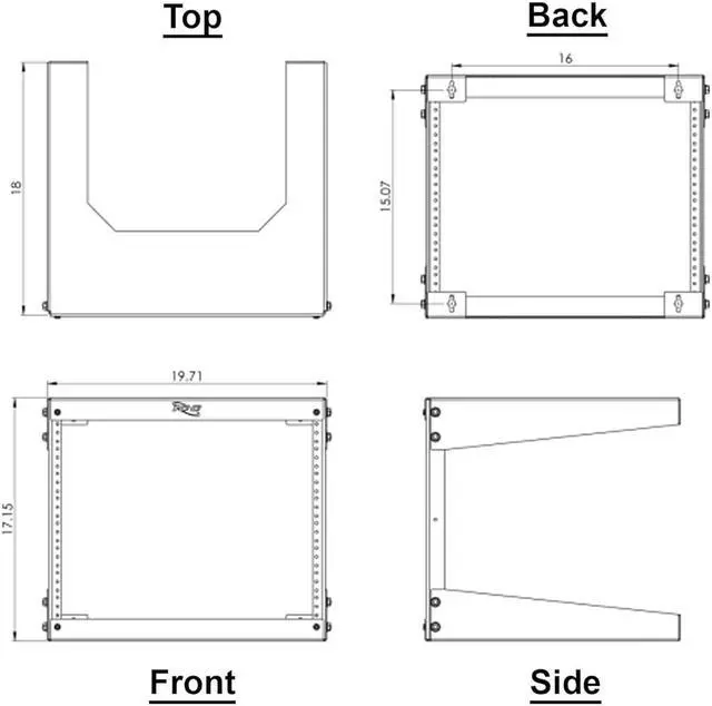 Alt view image 6 of 6 - ICC Wall Mount Rack with 8 Rack Mount Spaces (8U) - Heavy-Duty 19" Open Frame Server Rack - Space-Saving and Secure Network Equipment Rack for IT, AV and Computer Equipment Installations