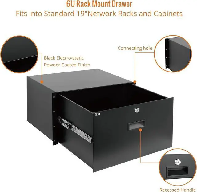 Alt view image 4 of 7 - 6U Rack Drawer,Rack Mount Drawer for 19in Network Equipment/Server/AV Rack or Cabinet Enclosure,Sliding and Lockable Server Rack Drawer - Load-Bearing 22lb (10kg),with Cable Management Holes