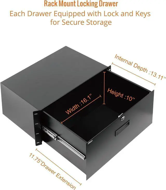 Alt view image 3 of 7 - 6U Rack Drawer,Rack Mount Drawer for 19in Network Equipment/Server/AV Rack or Cabinet Enclosure,Sliding and Lockable Server Rack Drawer - Load-Bearing 22lb (10kg),with Cable Management Holes