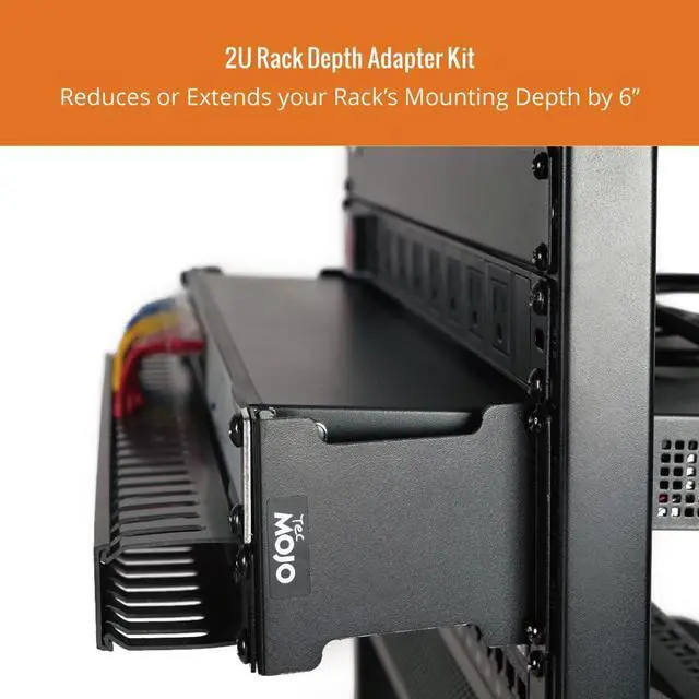 Alt view image 3 of 6 - Server Rack Depth Extender - 2U - 6inch / 15.24 cm - TAA Compliant - Recessed Rack Adapter - Rack Mount Adapter Kit - Network Rack Extender