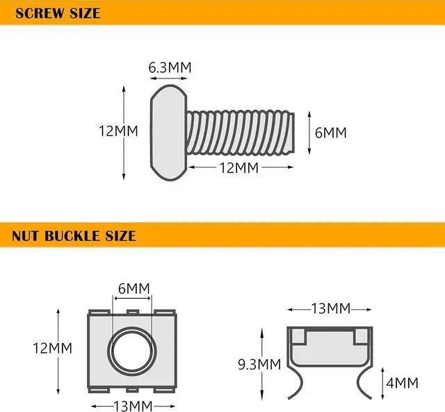 Alt view image 5 of 7 - RIVECO Rack Screws & Cage Nuts for Server Cabinets & Racks Mounting Network Equipment Clip Nuts 50 Sets M6 x 16mm Black