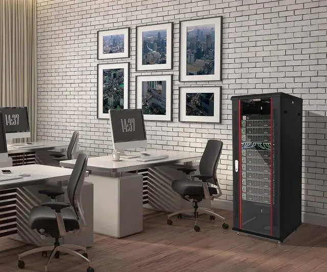 Alt view image 3 of 7 - Sysracks 18U Wall Mount Av Server Network Rack 24 inch Deep Data Cabinet on Wheels - Cooling Fan - 2 Shelves - PDU - Casters - Dust Tight Cable Entries