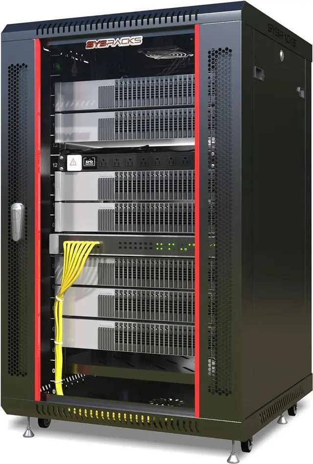 Alt view image 5 of 7 - Sysracks 18U Wall Mount Av Server Network Rack 24 inch Deep Data Cabinet on Wheels - Cooling Fan - 2 Shelves - PDU - Casters - Dust Tight Cable Entries
