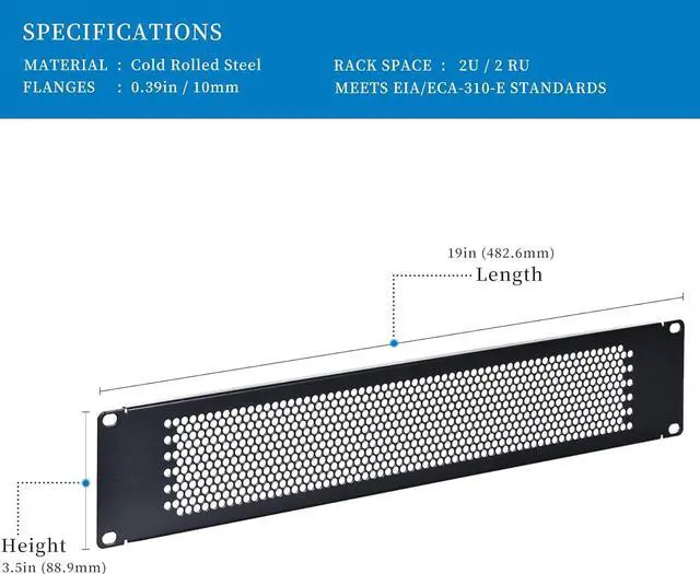 Alt view image 2 of 6 - RackPath 2U Blank Rack Mount Panel Spacer with Venting (10 Pack) for 19in Server Rack Enclosure or Network Cabinet