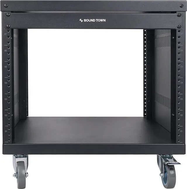 Alt view image 2 of 6 - Sound Town 8U Universal Steel Rack, w/ 3" Locking Casters, Vented Side Panels for Audio Video, Server and Network Equipment (STRK-M8U)