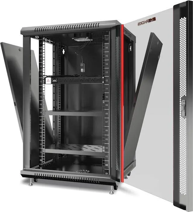 Alt view image 5 of 7 - Server Rack  Wall Mount Rack - Locking Cabinet for Network - Electronics - Security - Audio - Video - AV Equipment - Data Rack - Legs/Power Strip/Shelf/Fan - 24-Inch Deep Sysracks (18U)